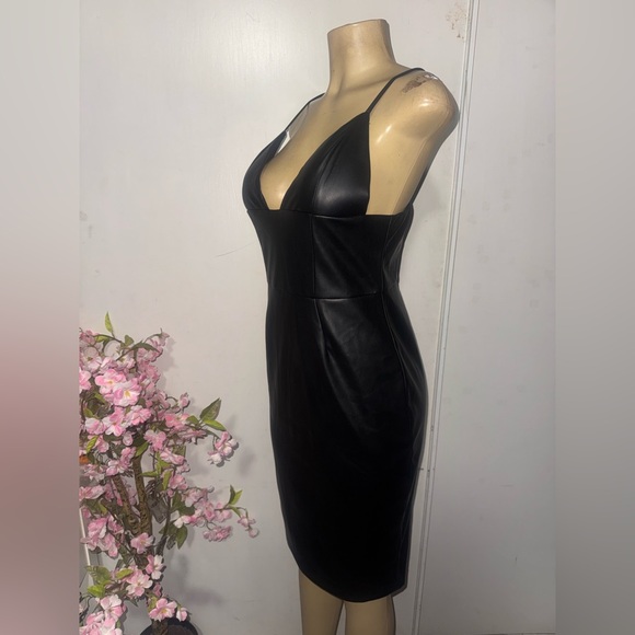 Heiress Beverly Hills Vegan Leather Plunge Midi Dress - Picture 8 of 12